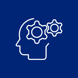 knowledge icon of a brain outline with cogs